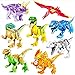 Produktbild JZK 8 x Klein Bunt Spielzeug Jurassic Welt Dinosaurier Blöcke Set, Kopf Mund Hände Füße Sind beweglich, Mini Dino Figuren Geschenk Dekoration für Kinder Geburtstag Party (Hell)