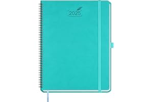 BEZEND Agenda 2025 A4 Couverture Souple en Cuir PU 21,5 x 28,5 cm Agenda Semainier Vertical avec 100 GSM Papier Certifié | Planner 2025 Spirale avec Onglet Mensuel - Turquoise