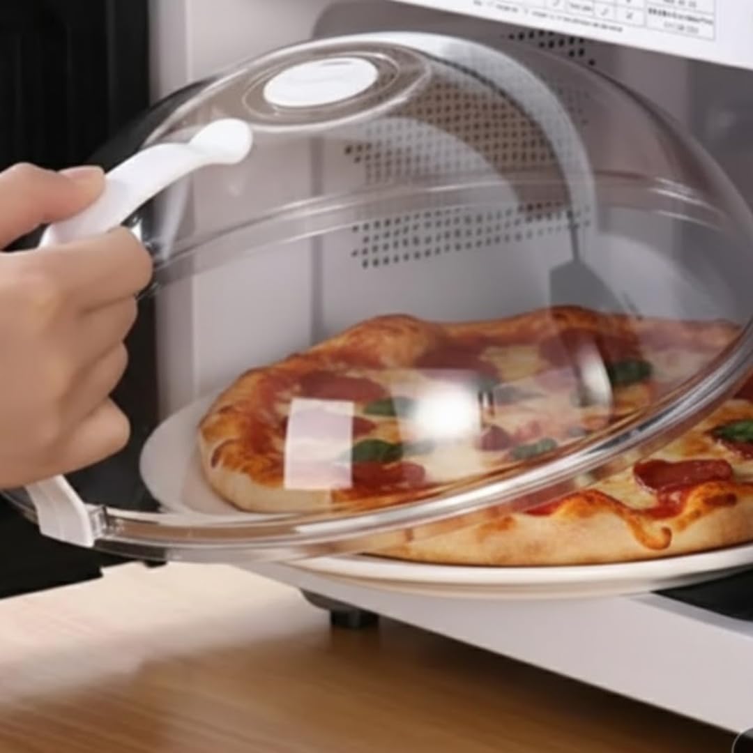 Cubierta para Microondas Transparente con Asa, Tapa sin BPA REsistente a 200º C, 26 cm de Diámetro, y 11 cms alto.Proteccion contra salpicaduras (No es vidrio) (Transparente 11 alto)