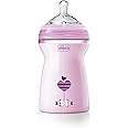 Chicco Natural Feeling 330ml Baby Milk Feeding Bottle with Wide Neck, Anti-Colic for Easy Milk Flow, For Babies & Toddlers 6m+ (Pink)