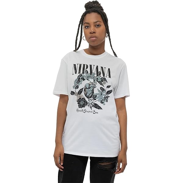 T-shirt Homme Nirvana Heart Shape Box – Manches Courtes, 100% Coton, Coupe Régulière, Taille XXL, Blanc