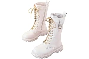 GENERISCH Stiefel Mädchen mit Fleece Gefüttert, Boots Mädchen Langschaft Leder Reitstiefel mit Seitlichem Reißverschluss Schnürstiefel Elegant Stiefeletten Rutschfest Schuhe Warm Herbststiefel Winterstiefel