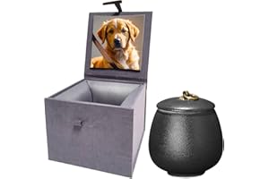 UMBERDOM Ceramic Pet Urn for Ashes, Dog Urn Cat Urn Handicrafted Ashes Keepsake Memorial Gift, Ashes Holder with Photo Display Box (Matte Black, M Size)