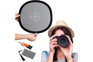 Fotover 2 in 1 Faltbar 12x12 Zoll Weißabgleich und 3 in 1 Graukarte Reflektiert 18% des Lichts Referenzkarte mit Premium Clip Release Umhängeband für Canon Nikon Sony Pentax Fuji Olympus Kamera