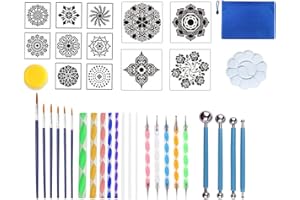 Becho 38 Pieces Mandala Dotting Tools Different Mandala Stencils Paint Tray Paint Brushes Acrylic Rods and More for Rock Painting,Crafts,Nail Art,etc.