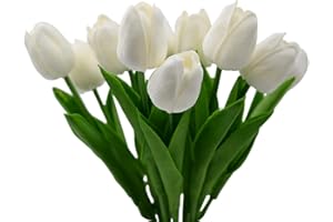 10 Fiori Tulipani Artificiali In Lattice,Dolovemk - Realistici Al Tatto Bouquet,Fiori Finti Da Interno Per Casa,Festa,Ufficio,Giardino,Composizioni Floreali Fai-da-te（bianca）
