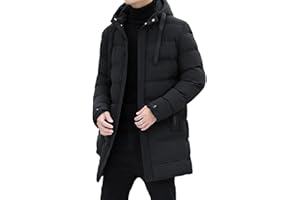 aromm Hombre Chaqueta Térmica de Invierno con Capucha Longitud Media Acolchado Relleno Abrigos de Plumón