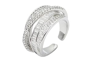 KONFEN Anillo Ajustable Mujer, Hoja Anillos Zircón Plata, Anillo Grande Plata, Alianzas Sortijas Anillo Dedo Gordo Anillas Jewelry Regalos Retro Geometría para Mujer Niña Juvenil San Valentin