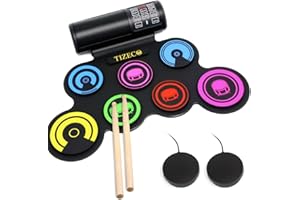 VHFFOSO Elektronisches Schlagzeug-Set, tragbar, mit 7 Drum-Pads, Perkussionsinstrumente, integrierter Stereo-Lautsprecher, mit 2 Fußpedal, für Kinder und Anfänger