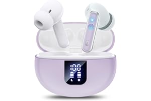 EUQQ Auriculares inalámbricos Púrpura: Auriculares intrauditivos con Bluetooth 5.4, micrófono estéreo con cancelación de Ruido ANC, 46 Horas de reproducción, Pantalla LED, Resistencia al Agua IP7