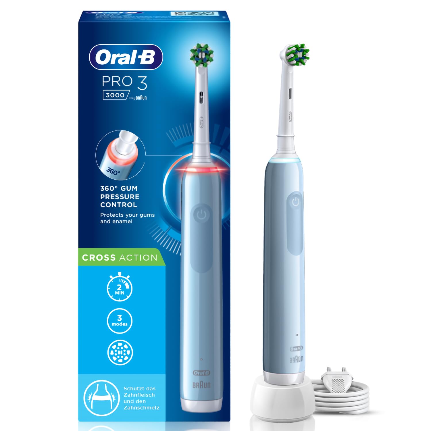 Oral B Pro 3 Electric Toothbrush for adults, 3 modes with Triple pressure control, replaceable brush head included,blue