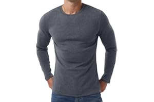 PrinStory Bielizna termiczna męska z długim rękawem, wewnętrzna koszulka polarowa z okrągłym dekoltem, górna część termiczna