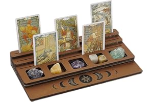 FINGERINSPIRE 3-Tier Tarot Card Holder Wood Rectangle Camel Color Tarot Card Stand Moon Phase Design Witchcraft Tarot Card Display Rack For Displaying Your Daily Affirmation Cards, Wiccan Decoration
