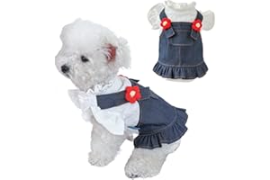 BLUE DREAM ISLAND Pet Dress, Sweet Flower Small Dog Skirt Girl Tutu Clothing Puppy Cat Apparel Teddy Clothes Wedding Dresses for Spring Summer_XS(Denim Blue)