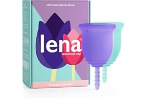Lena Menstrual Cups, Reusable Period Cup, Tampons,Period Underwear and Menstrual Pads Alternative, Feminine Care, FSA Eligible, Silicone Menstrual Cup, Made in USA, Small & Large, Purple & Turquoise