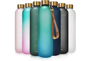 ‎OPARD Opard Trinkflasche, 1L/800ml Wasserflasche, Auslaufsichere Water Bottle, BPA Frei Sportflasche Zeitmarkierung Wasser Flasche (1000ml - Grün-hellblauer Farbverlauf, 1000ml)