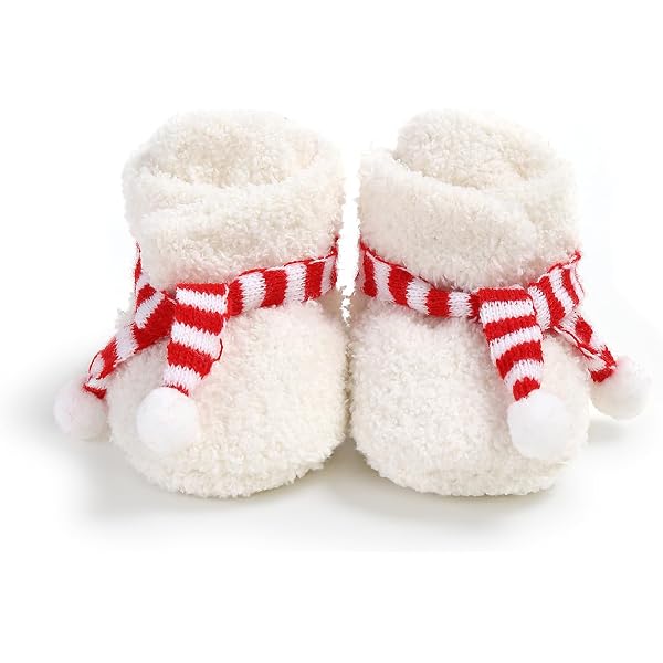 Chaussures De Noël Pour Bébé Antidérapantes - Polaire Rembourrée Chaude - Père Noël & Arbre De Noël - 0 à 18 Mois