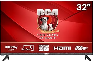 RCA E32 TV 32 Pouces Télévision 80cm HD sans Bord avec Dolby Audio Triple Tuner (DVB-T/T2-C-S/S2) HDMI USB CI+ y Compris Mode Hôtel 2024 [Classe énergétique F]