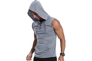 KUYIGO Débardeur à Capuche sans Manches pour Homme Fitness Sport Vest Muscle Minceur T-Shirt Top