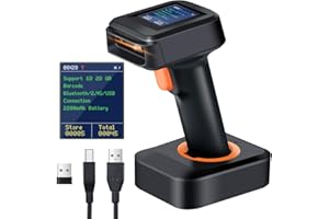 Tera Lector de Codigos de Barras Inalambrico Inventario 1D 2D con Pantalla Escaner de Codigo de Barras Bluetooth con Receptor Inalambrico Base del Cargador y Cable USB Compatible de Windows, Android