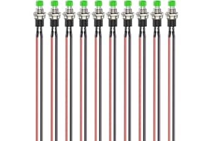 Gebildet 10piezas de 7mm 3V-6V-12V-24V-230V/1A,Botón Pulsador Momentáneo Mini Precableado, SPST, botón Redondo de 2 Pines Abierto Normalmente ON/Off para Pasatiempos de Modelismo Ferroviario (Verde)
