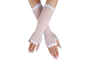 SamHeng Long Fishnet Gloves, Fingerless Arm Warmers, Mesh Costume Gloves, Costume Punk Accessory for Women, Girls, Kids, 80s Costume, Evening Party Supplies