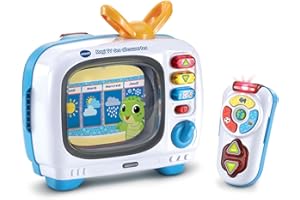 VTech - Magi TV des Découvertes - Télé Bébé Musicale avec Télécommande Bébé Jouet Interactif, Effets Lumineux - Jouet Parlant Bilingue FR/en - Cadeau Enfant Dès 1 an - Contenu en Français et Anglais
