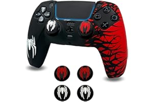 ElitePlay Coque antidérapante en silicone pour manette de PS5 sans fil avec 2 jeux de poignées pour manettes de PS5 Noir/rouge