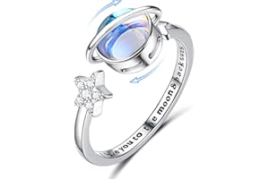 KRFY 925 Antiestres Anillo de plata para mujer 18K White Plated Piedra Lunar Moodstone CZ Open Ring para Antiestrés Ajustable Luna Estelar Spinner Anillo Fidget Anillo para Mujer Niña