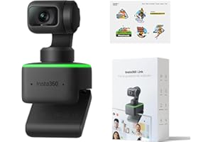 Insta360 Link con set di adesivi ufficiali - PTZ 4K Webcam con sensore 1/2", monitoraggio intelligente, controllo gestuale, HDR, microfoni con cancellazione del rumore, modalità speciali, per laptop