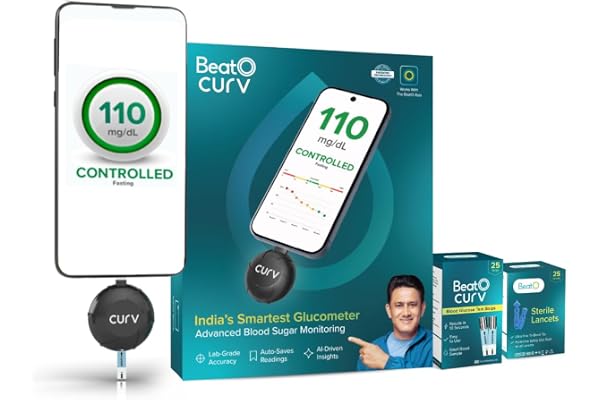 BeatO CURV Glucometer | Auto-Saves Readings | Sugar Test Machine | Android | Smartphone Connected Glucometer Machine | ISO Ce