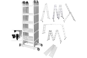 ‎HENGMEI HENGMEI Mehrzweckleiter Aluminium mit plattform 5m Multifunktionale Klappleiter Arbeitsleiter Haushaltsleiter bis 150kg, (5,5 Meter)