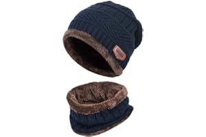 HIDARLING Unisex Warm Knitted Hat and Neck Warmer with Fleece Lining Winter Hat and Scarf for Skiing