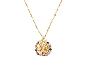 SINGULARU - Collar Medallion. Acero con Acabado en Baño de Oro de 18Kt. Collar con Medallón Largo Ajustable. Joyas para Mujer