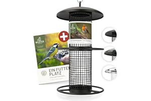 wildtier liebe Vogelfutterspender 26cm, Schwarz - Erdnussfutterspender aus rostfreiem Metall, Vogel Futterstation, Futtersäule, Nüsse Erdnüsse, Wildvögel Futtersilo