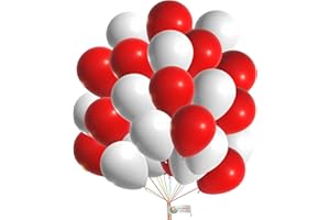 BALLOONS HUB Plain Balloon for Party 10 inch Plain Red & White Balloons Round Birthday Balloons Wedding Engagement Balloons Baby Shower Decoration Party Balloon Pack of 50.