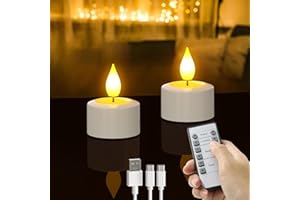 PChero Velas Recargables con Temporizador Remoto, 2pcs Velas de Té LED Sin Llama con Batería Parpadeantes para Decoración del Hogar Habitación Halloween Decoraciones de Navidad