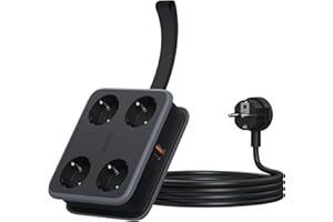 Listwa zasilająca z 4 gniazdami USB C, 45 W, NTONPOWER GaN, 2500 W, listwa zasilająca USB, montaż ścienny, 1,6 m, listwa zasilająca, 10 A, z przełącznikiem, do podróży, pracy, czarna