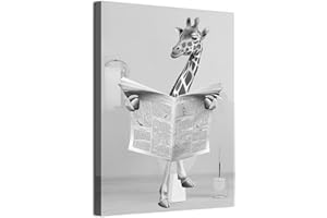 MKHFUW Journal : chien, girafe, lion, ours des Highlands écossais, vache, noir et blanc, art mural sur toile, pour salle de bain, sans cadre, girafe, 40 x 60 cm