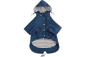 MOREZI Chubasquero para Perros con Cremallera y Botones Reflectantes, Resistente al Viento y a la Lluvia, cordón Ajustable, Capucha Desmontable-Azul Marino-M