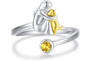 CHENGHONG Dog Rings for Women 925 Sterling Silver Birthstone Adjustable Dog Rings Dog Theme Jewellery Dog Birthday Gifts for Dog Lovers Girls…