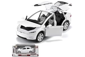 TOPRON Tesla Model X 1:32 Modellino, Giocattolo Elettronico in Lega Pressofusa con Funzione di Arretramento, con Luci e Musica, mini Veicolo Giocattolo come Regalo per Bambini (Bianco)