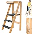 Montessori wooden foldable learning tower for children, child tower, adjustable step stool, natural wooden kids furniture, toddler gift, child tower new baby gift (Natural, Full set)