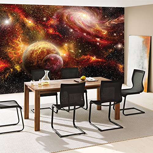 Vlies Fototapete 416x254cm PREMIUM PLUS Wand Foto Tapete Wand Bild Vliestapete – Himmel Tapete Weltraum Weltall Galaxy Sterne Planeten Himmel orange – no. 1379 - 7