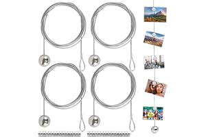 STOOKI Paquete de 4 Cable para Colgar Foto Alambre Acero Inoxidable de 2 m x 1,5 mm Alambre Colgar Cuadros con 48 Imanes de Botón Cuerda para Fotos para Colgar Postales Fotográficas
