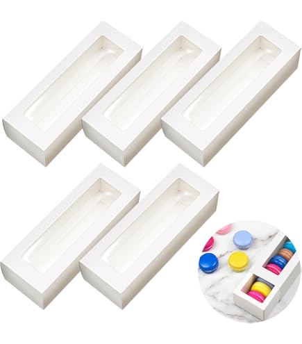 30 Scatole Per Macaron Oro Con Finestra Trasparente – Contenitore Per 4-5 Dolci, 12,2x4,8x4,8 Cm, Bakipack - 3