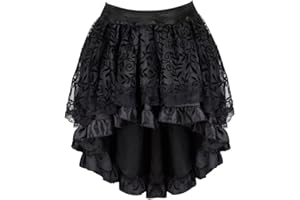 JUTRISUJO Jupe Femme Dentelle Asymetrique Steampunk Renaissance Vintage Rétro Sexy Médiévale Taille Elastique
