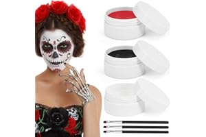 AURASKY Maquillaje Halloween, 150g Pintura Cara Halloween, Maquillaje Blanco Negro Rojo, Pintura de Vampiro Zombie Payaso Fantasmas Esqueleto, Makeup para Teatral Halloween Carnaval Fiesta