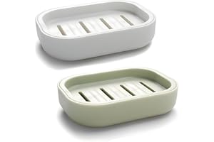 MORJCG 2 Pcs Soap Dish, Soap Dish with Drainage, Soap Holder, Soap Box, Soap Dishes for Bathroom, Plastic Draining Soap Dishes, Keep Soap Dry, for Shower Bathroom Kitchen Easy Cleaning (White & Light Green)