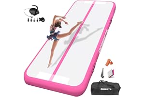 DOBESTS Airtrack Tumbling Matte, tappetino da ginnastica con pompa ad aria, tappetino da allenamento con borsa per il trasporto, tappetino da ginnastica per casa (rosa, 300x100x10 cm)